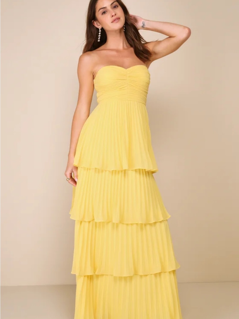 Lulus Strapless Yellow Tiered Maxi Dress - Women